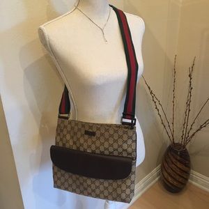 💯Auth GUCCI Monogram Canvas Crossbody/Messenger